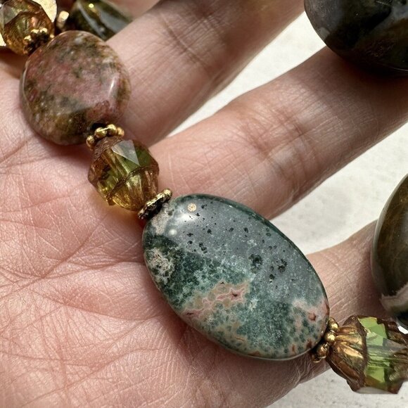 Bracelet Ocean Jasper Gemstone Chunky Beaded Multicolor Toggle Clasp‎ 8.5" NWT - Picture 4 of 11